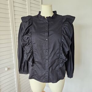 A New Day Ruffle Puff Sleeve Blouse Gothic Victorian Chic NWT‎ Black Cotton L